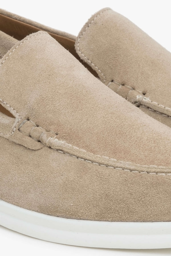 Sand Beige Loafers for Women in Suede by Estro.