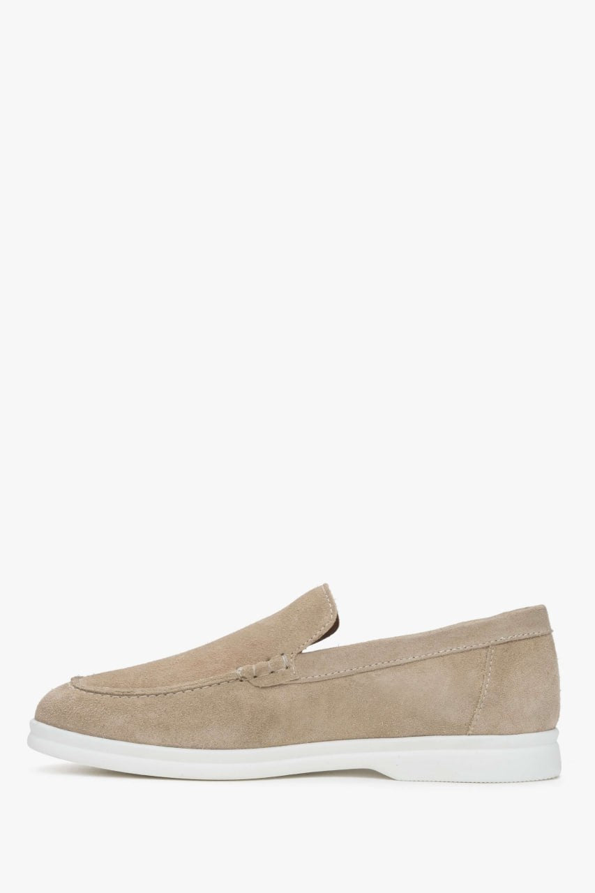 Estro Sand Beige Suede Loafers for Women.