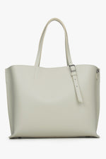 Women's Light Beige Shopper Bag made with Premium Italian Leather Estro ER00115088.