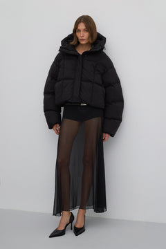 Short Black Women's Puffer Jacket with High Collar for Winter Estro ER00117988.