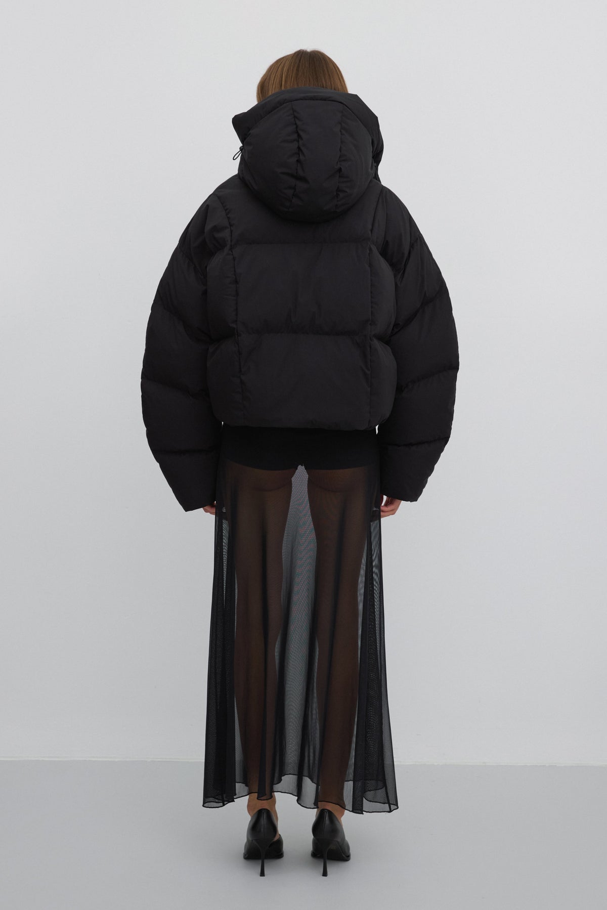 Black Short Women's Puffer Jacket with High Collar for Winter Estro ER00117988.