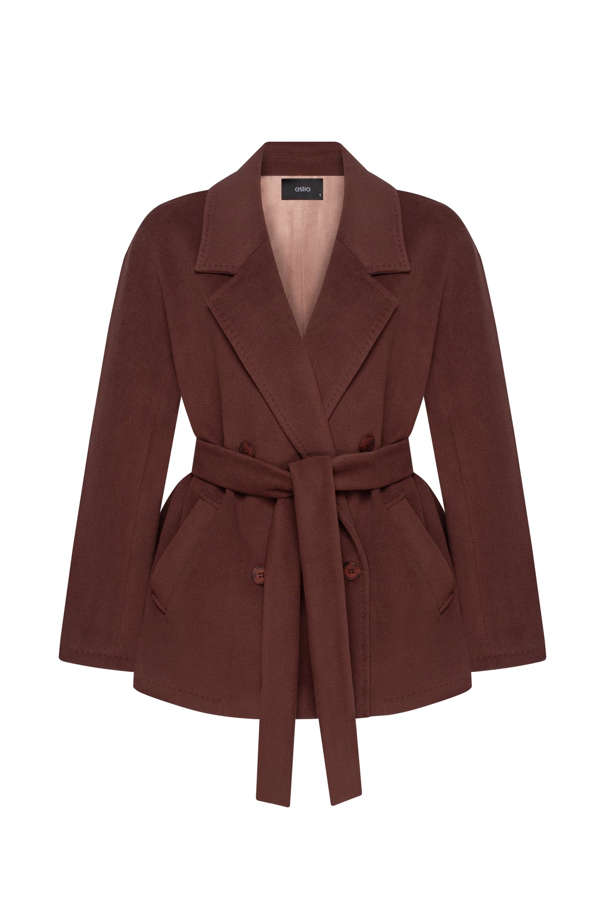 A short, double-breasted women's coat in dark brown Estro - packshot.