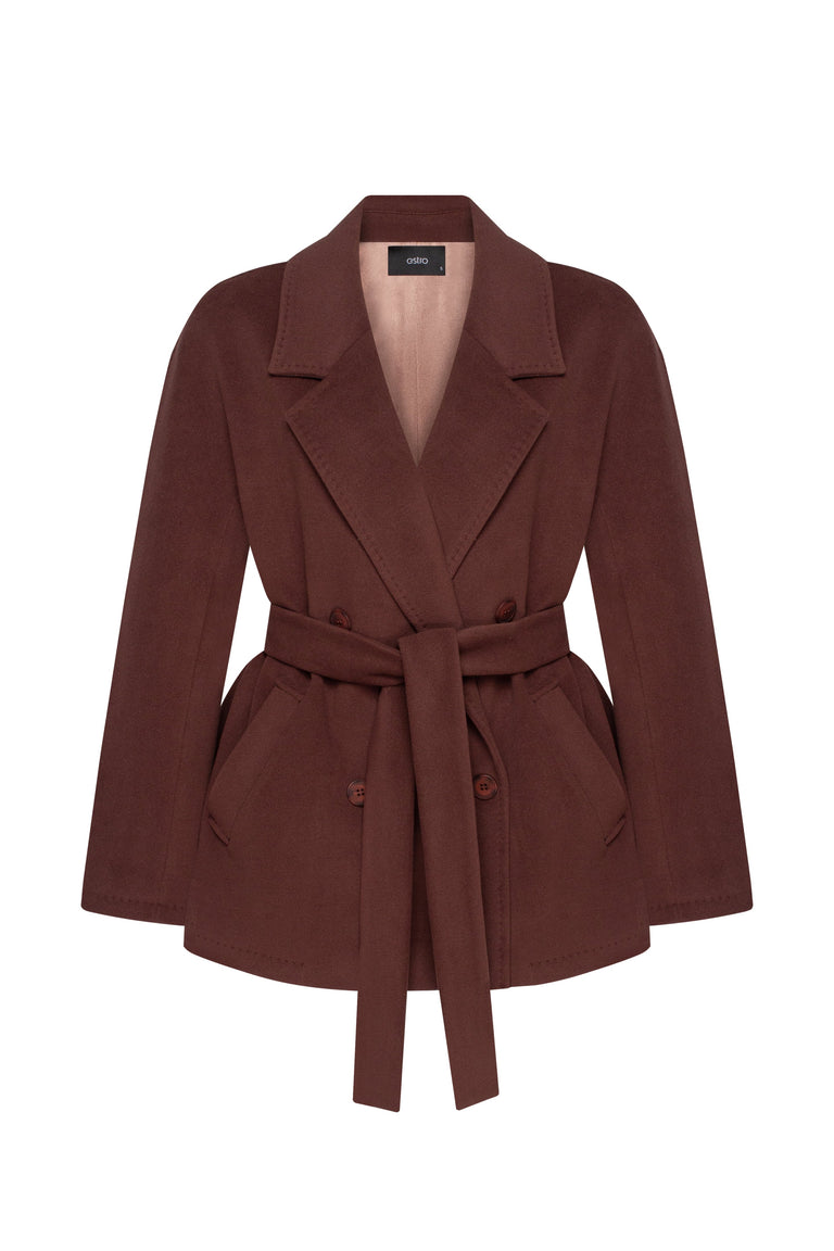 A short, double-breasted women's coat in dark brown Estro - packshot.