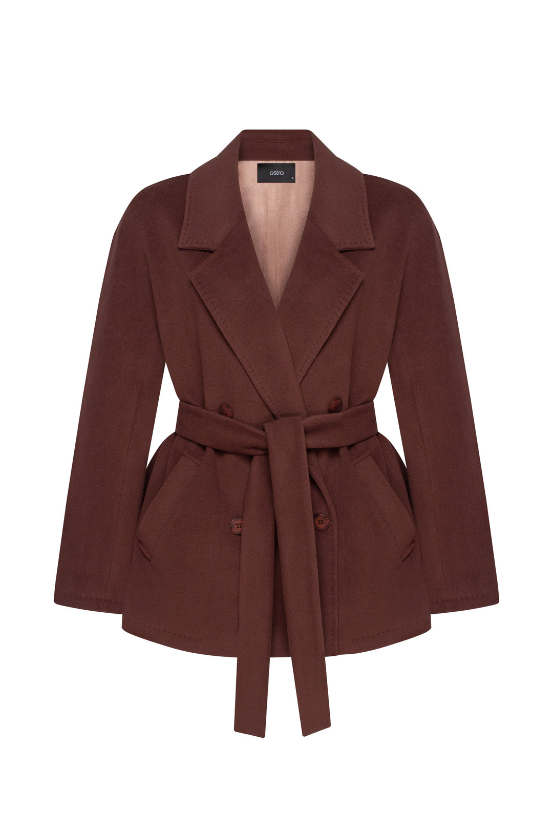 A short, double-breasted women's coat in dark brown Estro - packshot.