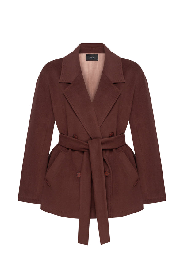 A short, double-breasted women's coat in dark brown Estro - packshot.