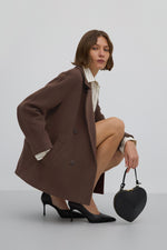 Women's Short Double-Breasted Wool Coat in Brown Estro ER00118640.