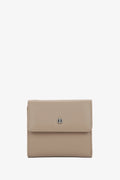 Women's small beige leather tri-fold wallet by Estro.