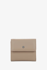 Women's small beige leather tri-fold wallet by Estro.