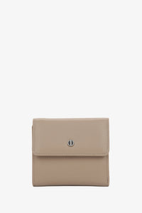 Women's small beige leather tri-fold wallet by Estro.