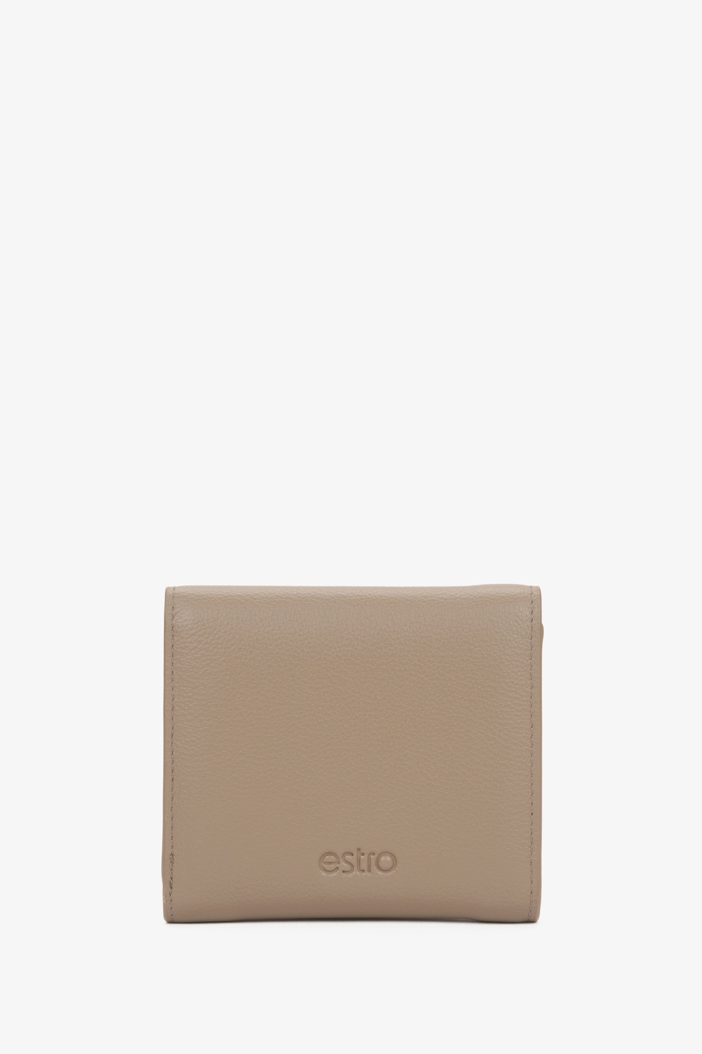 Estro small tri-fold wallet for women in beige leather - reverse.