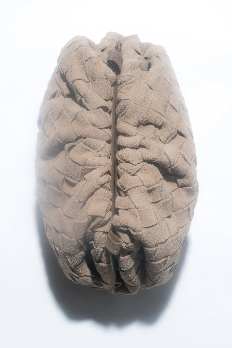 Women's Small Beige Pouch Bag in Genuine Velour Estro ER00118998.