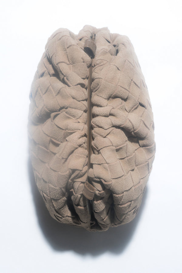 Women's Small Beige Pouch Bag in Genuine Velour Estro ER00118998.