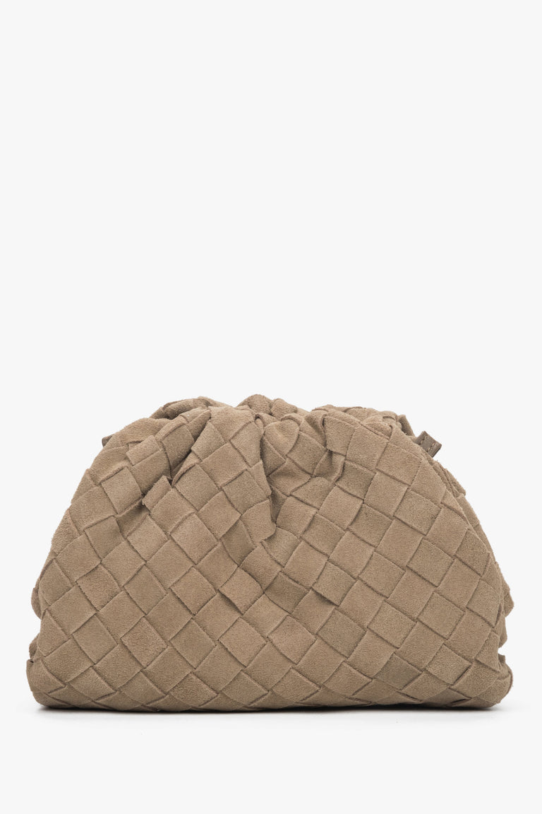 Women's small beige pouch bag in natural velour Estro.