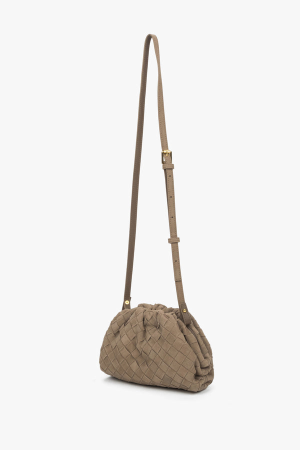 Made of natural velour, small beige women's pouch bag Estro.