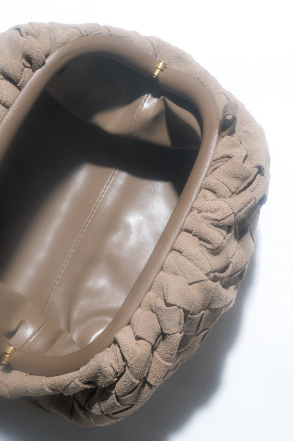 Small beige women's pouch bag in natural velour.