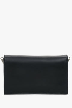 Genuine leather small black crossbody bag with stylish silver details, perfect for everyday use.