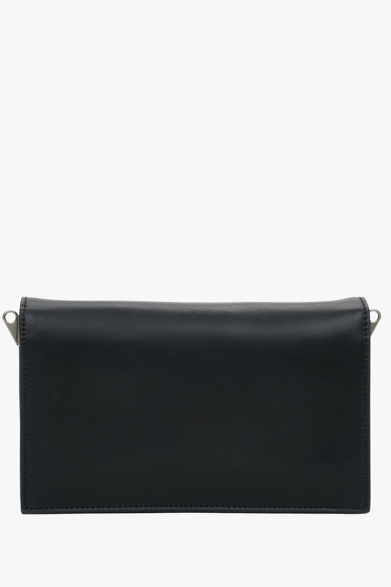 Genuine leather small black crossbody bag with stylish silver details, perfect for everyday use.