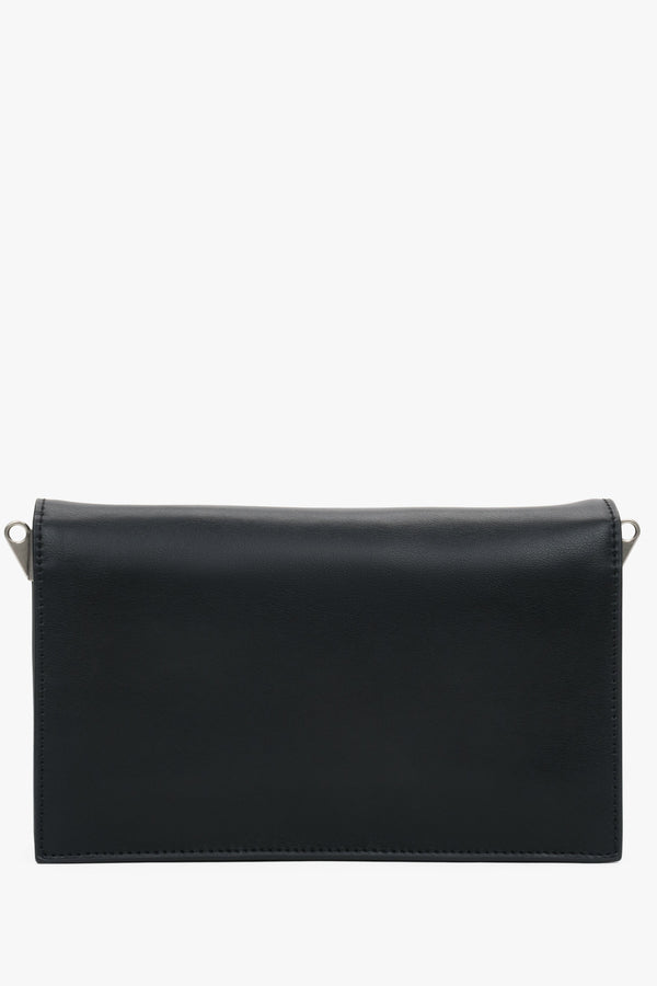 Genuine leather small black crossbody bag with stylish silver details, perfect for everyday use.