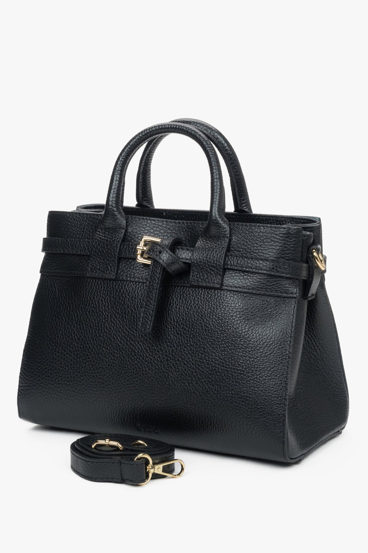Women's small black satchel handbag made of Premium Italian Genuine Leather Estro ER00118334.