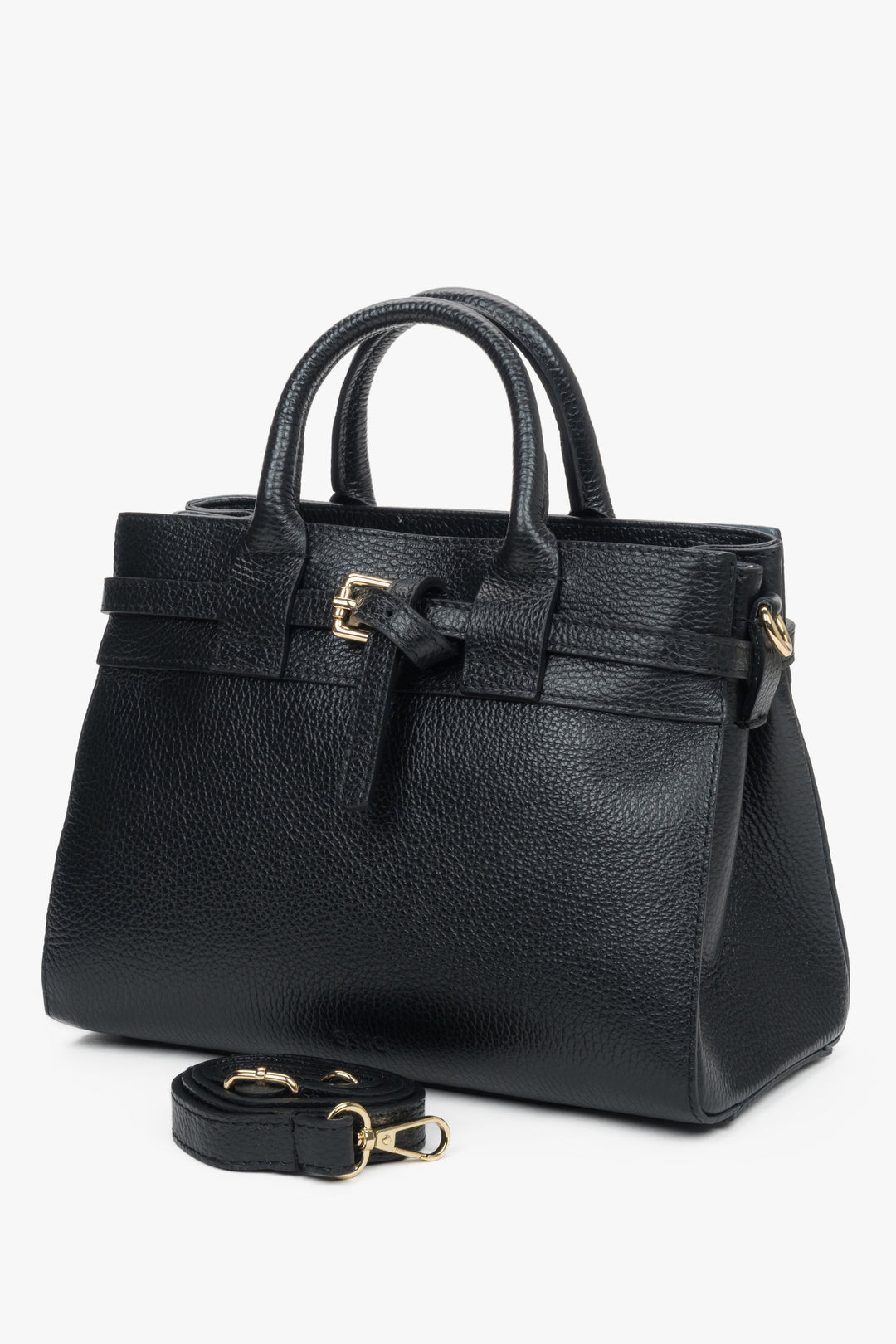 Women's small black satchel handbag made of Premium Italian Genuine Leather Estro ER00118334.
