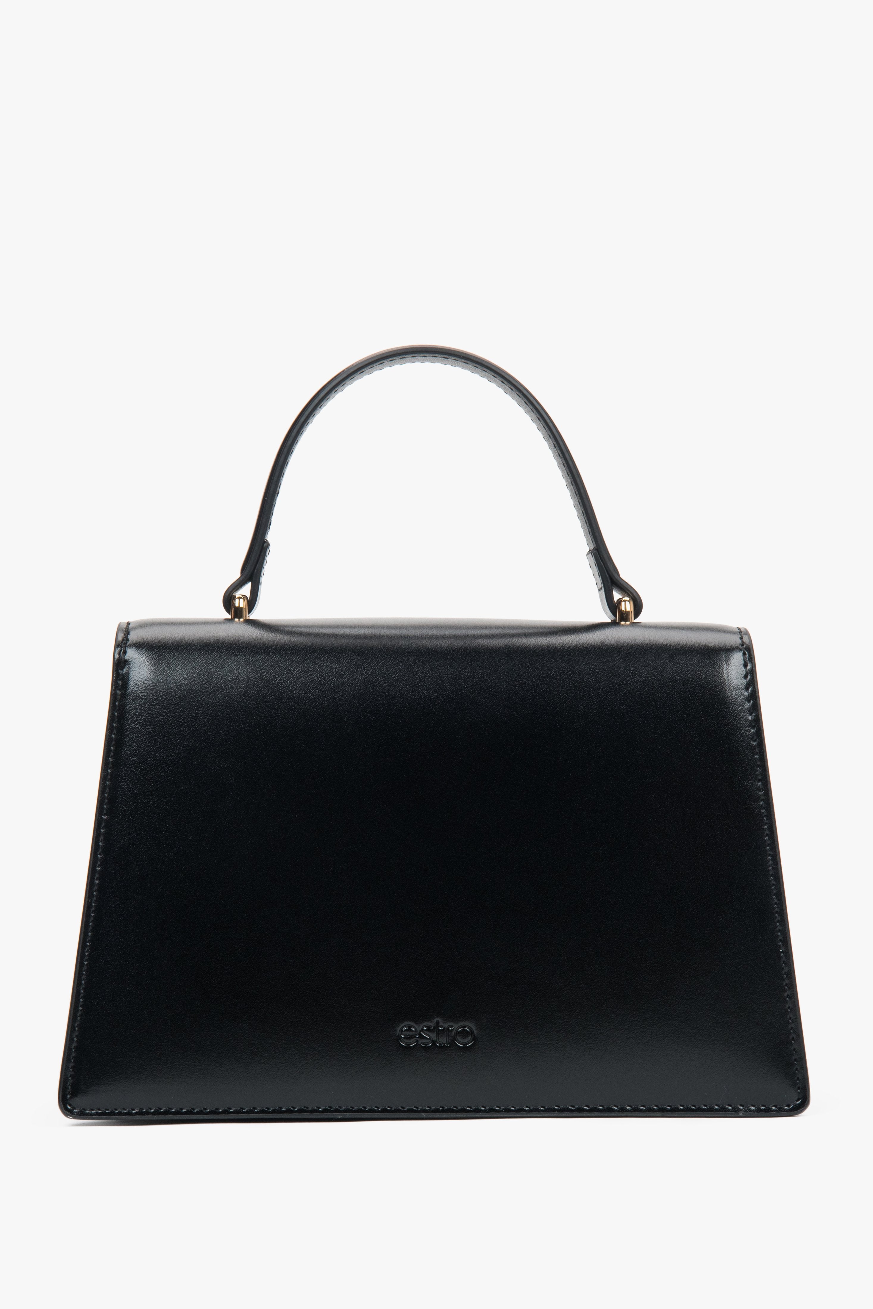 Small black women’s satchel handbag made of genuine leather.