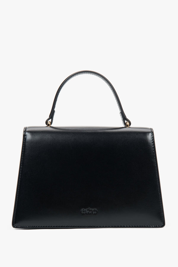 Small black women’s satchel handbag made of genuine leather.