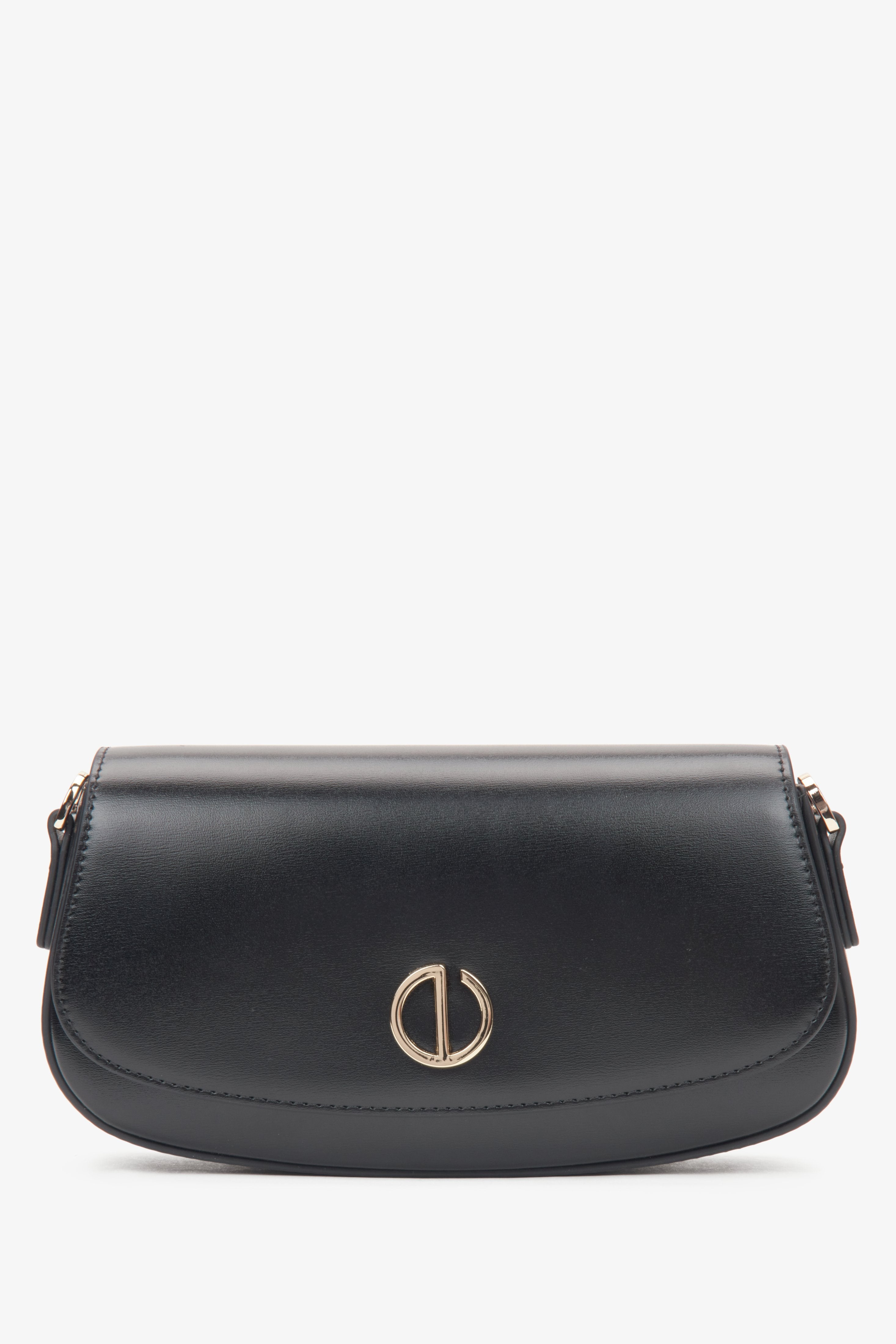 Women's small black leather shoulder bag by Estro.