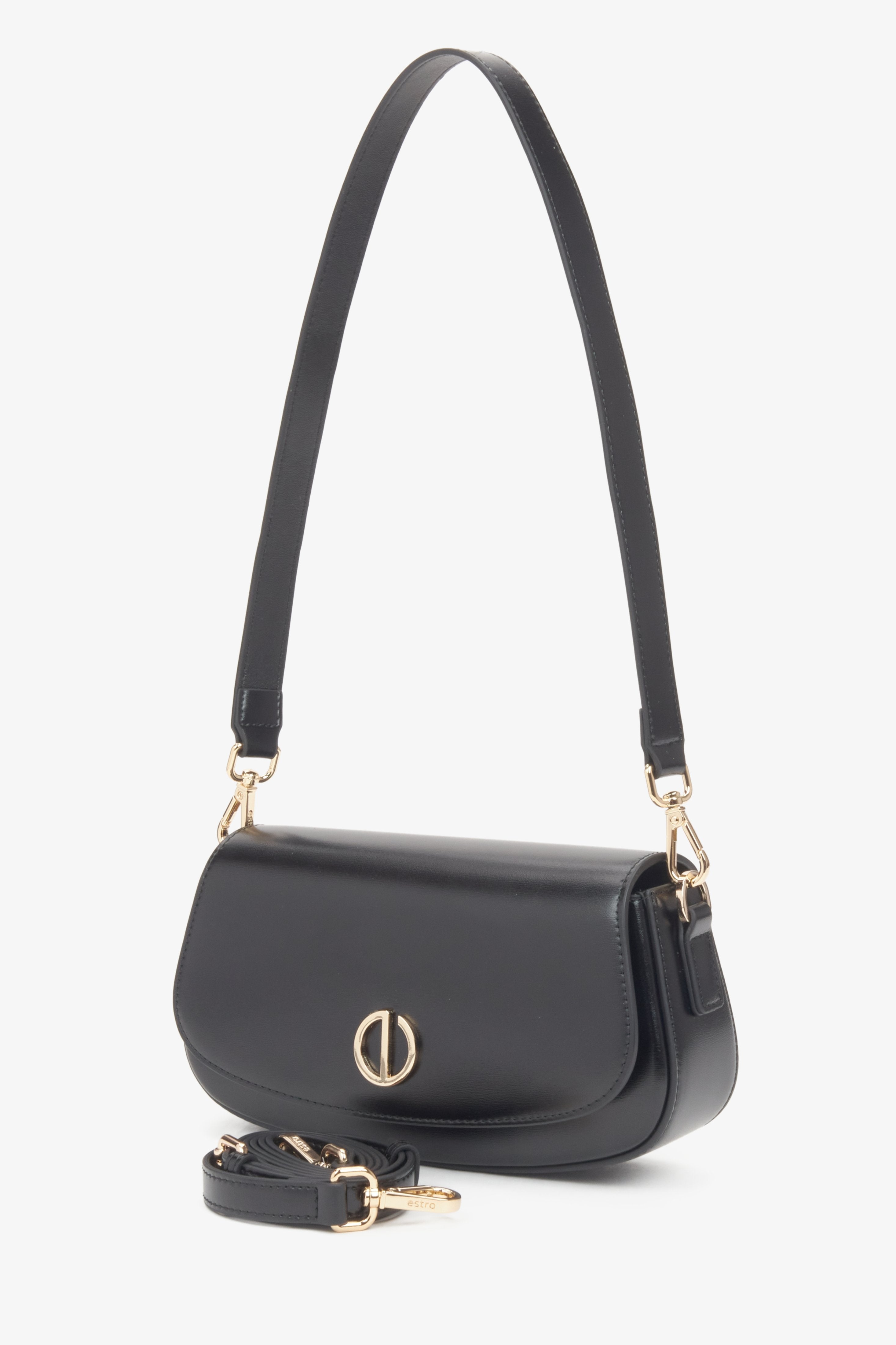 A small black leather shoulder bag for women from Estro.