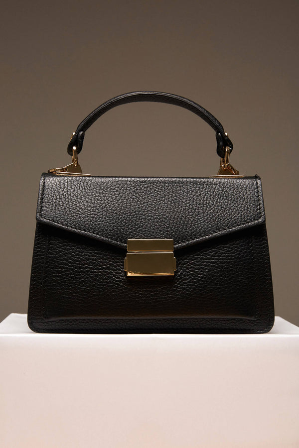 Women's Small Black Satchel Handbag made of Premium Italian Genuine Leather Estro ER00115563.