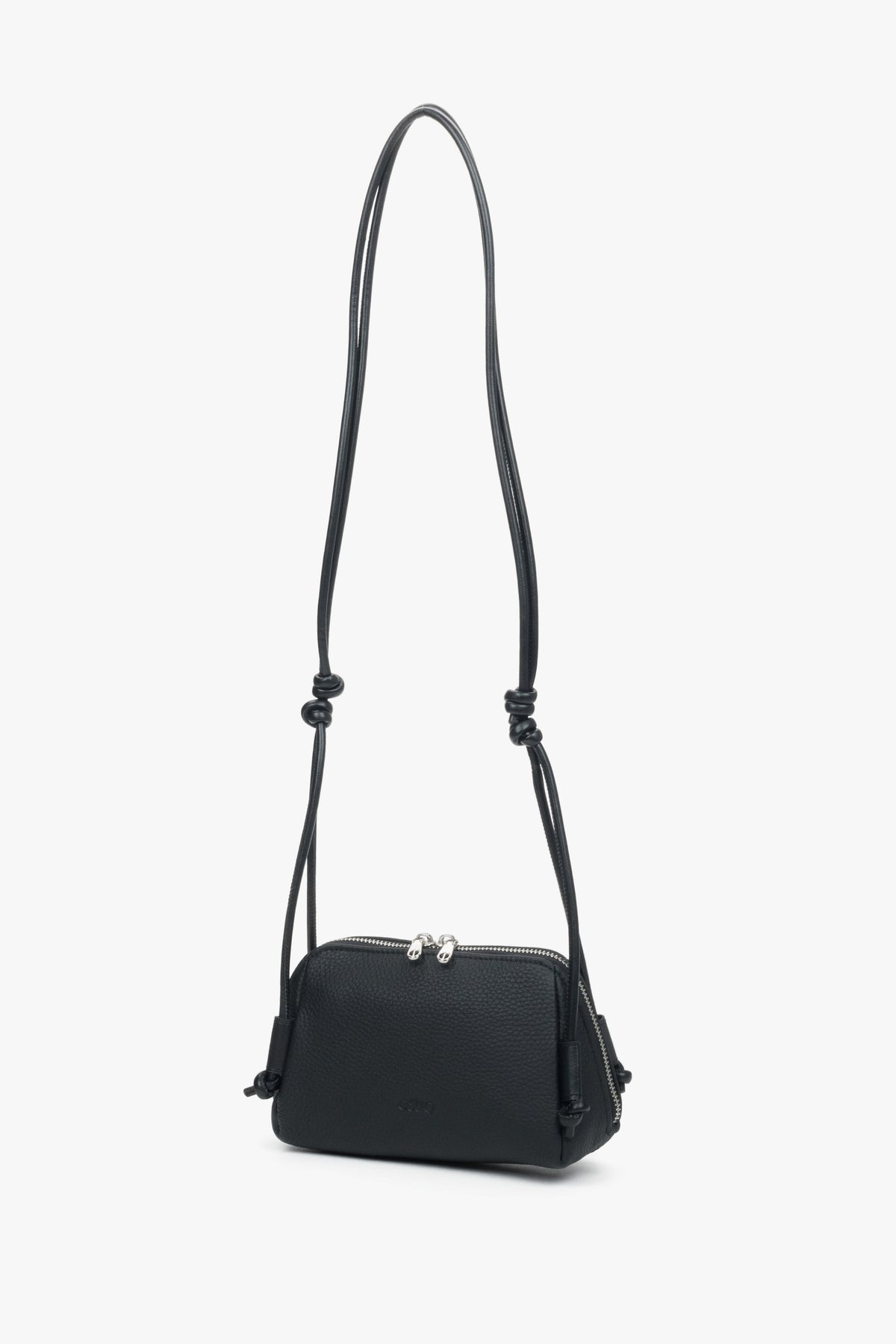 Women's small black soft natural leather crossbody bag Estro.