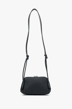 Women's small black soft leather crossbody bag Estro - close-up of details.