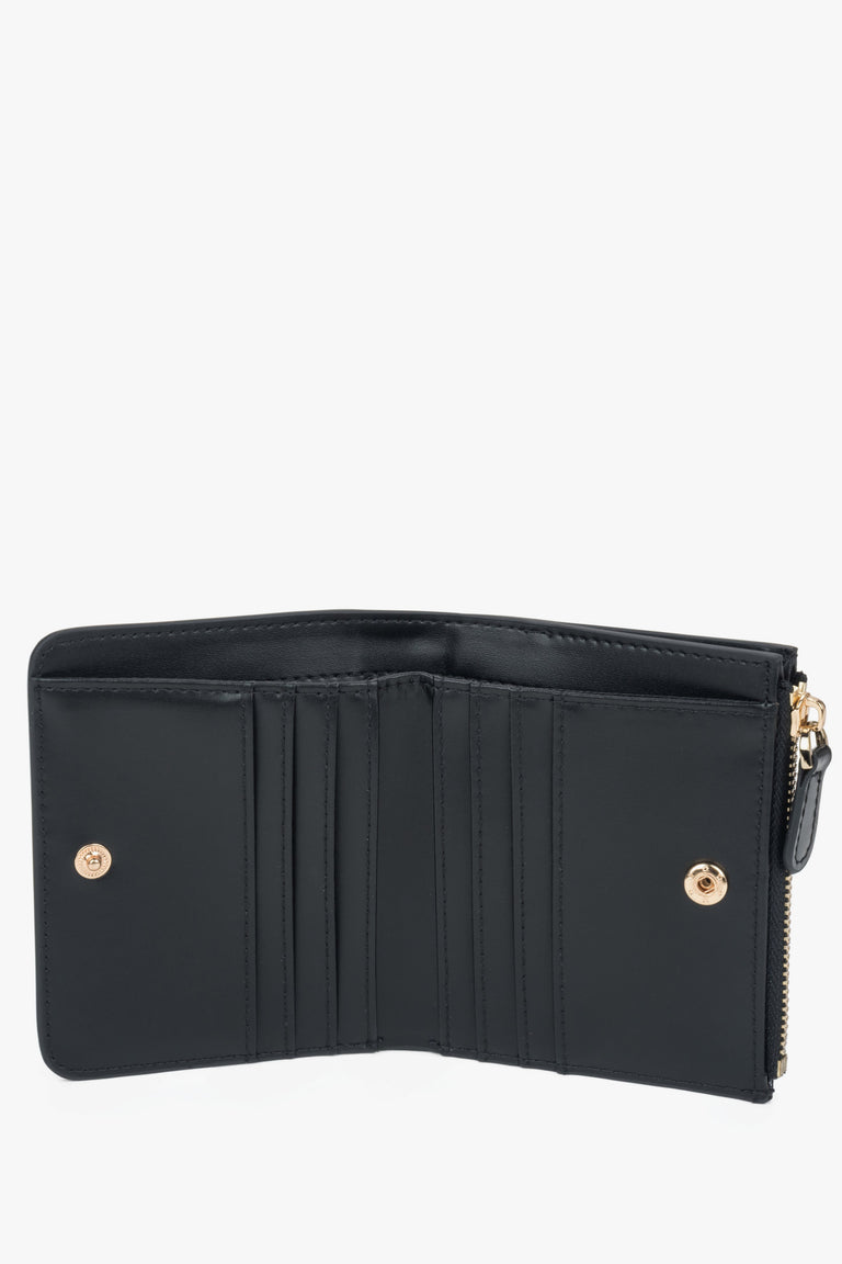 Small black women's wallet made of genuine leather, Estro.