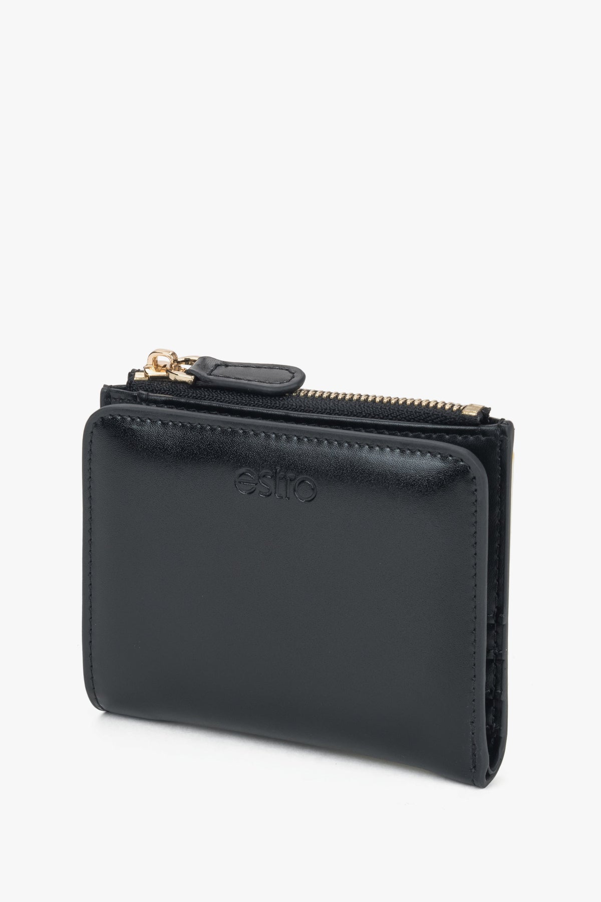 Small black women's wallet made of genuine leather, Estro.