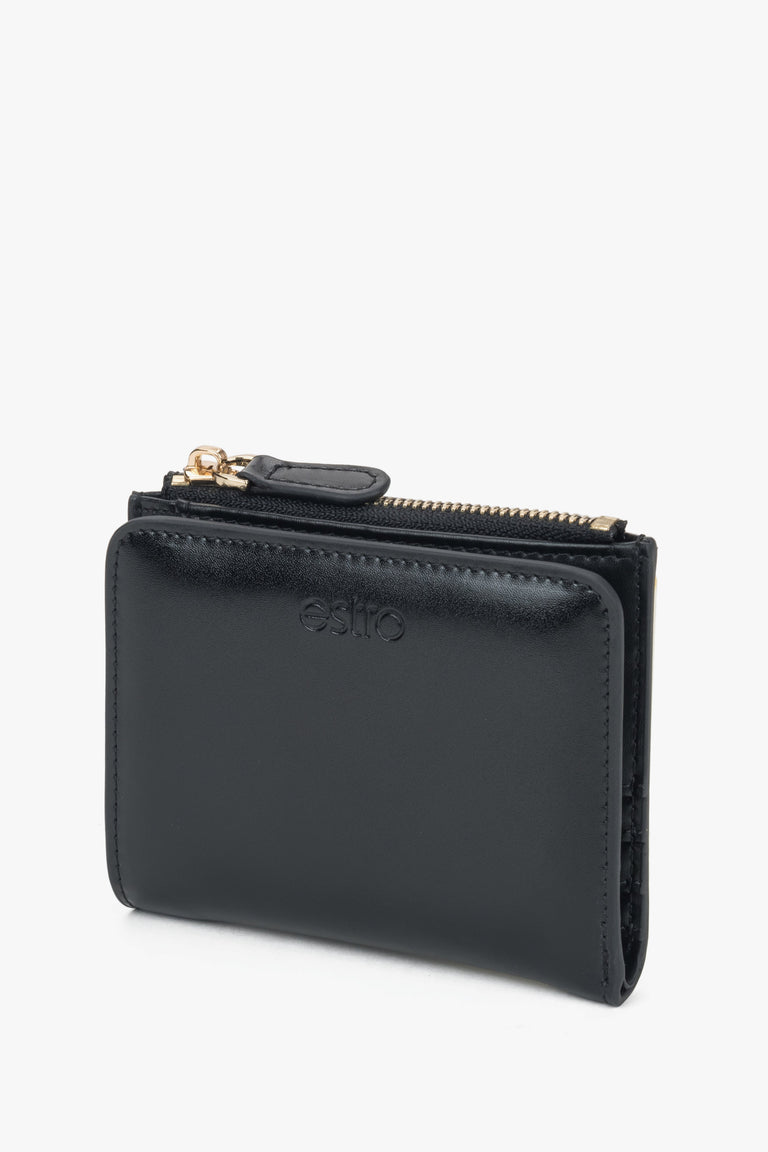 Small black women's wallet made of genuine leather, Estro.