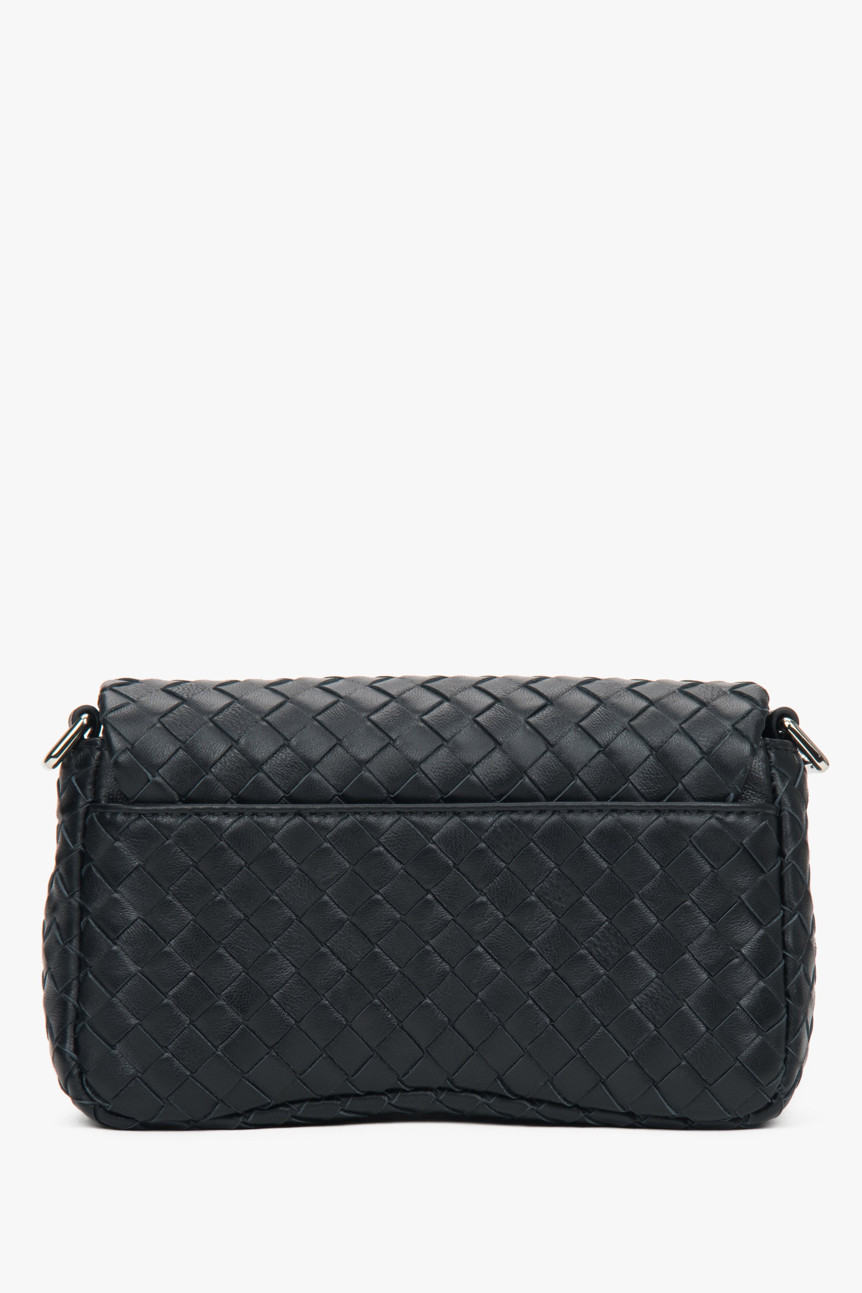 Made of woven genuine leather — small black women’s shoulder bag by Estro.