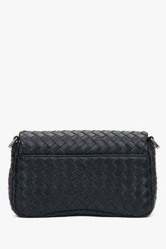 Made of woven genuine leather — small black women’s shoulder bag by Estro.
