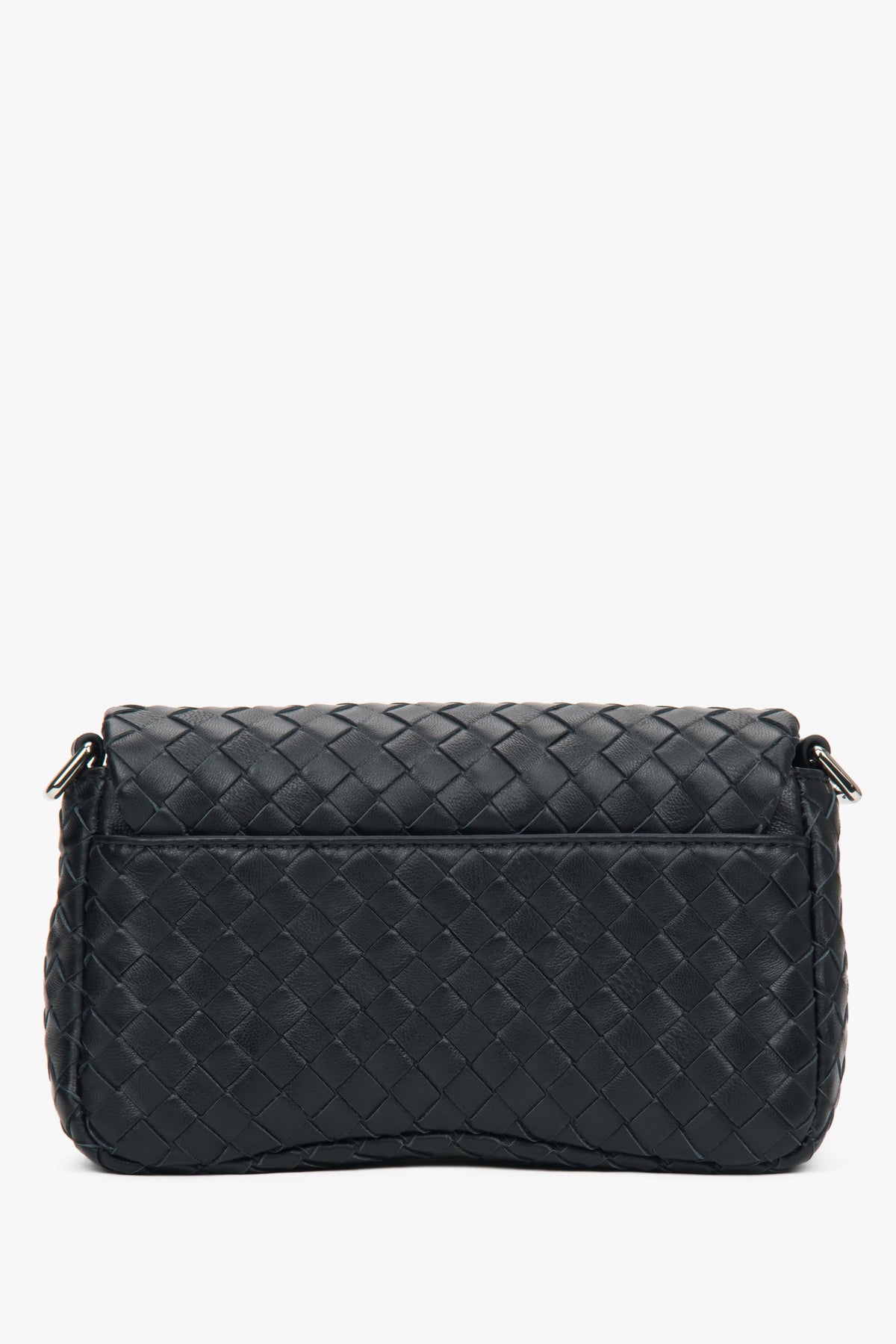 Made of woven genuine leather — small black women’s shoulder bag by Estro.