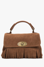 Women's Small Brown Handbag made of Italian Genuine Velour with Fringes Estro ER00118333.