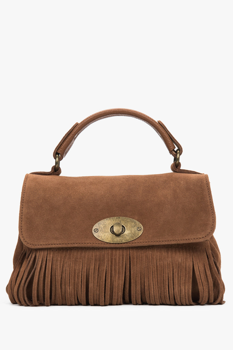 Women's Small Brown Handbag made of Italian Genuine Velour with Fringes Estro ER00118333.