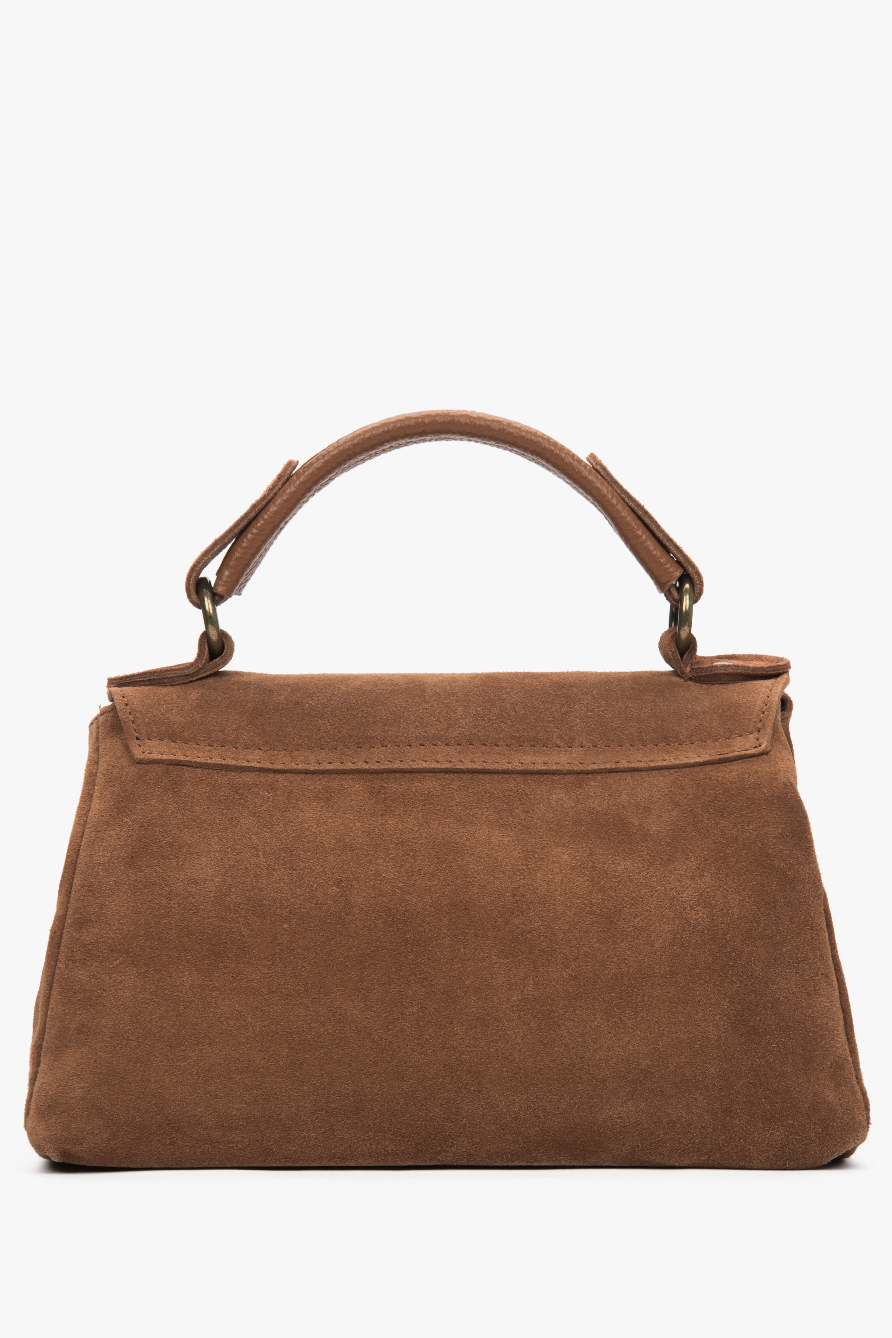 Side view of the handbag showcasing its compact shape, soft texture, and practical depth for everyday essentials.