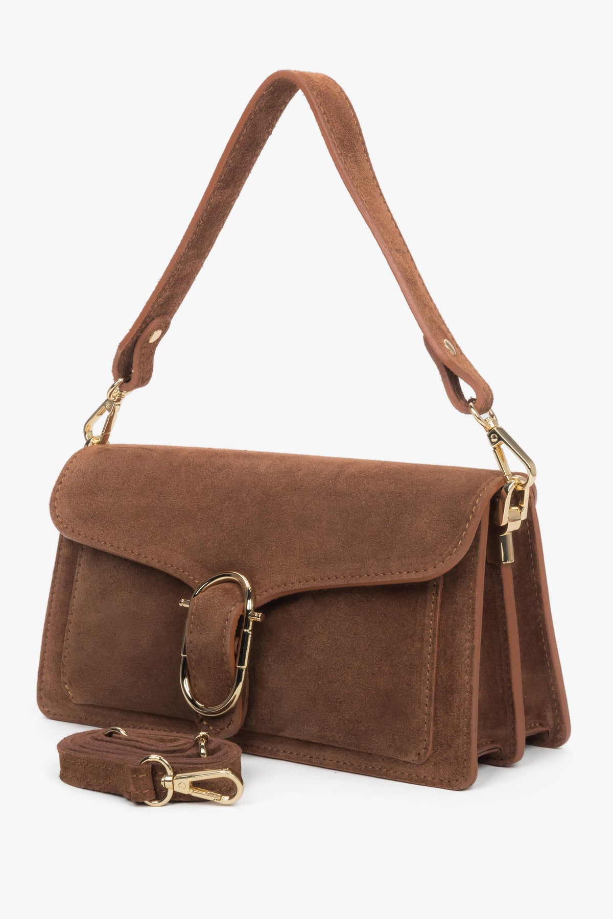Women's brown shoulder bag made of Premium Italian Genuine Velour Estro ER00118341.