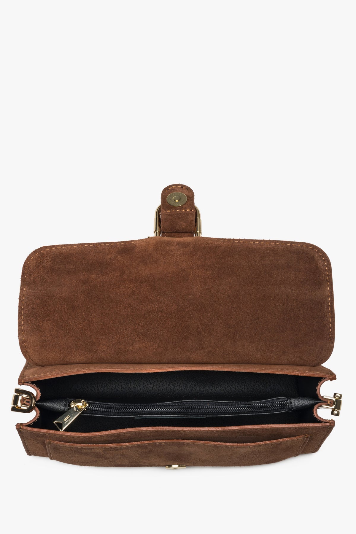 Women's shoulder bag, brown, made of Premium Italian Genuine Velour, Estro ER00118341.