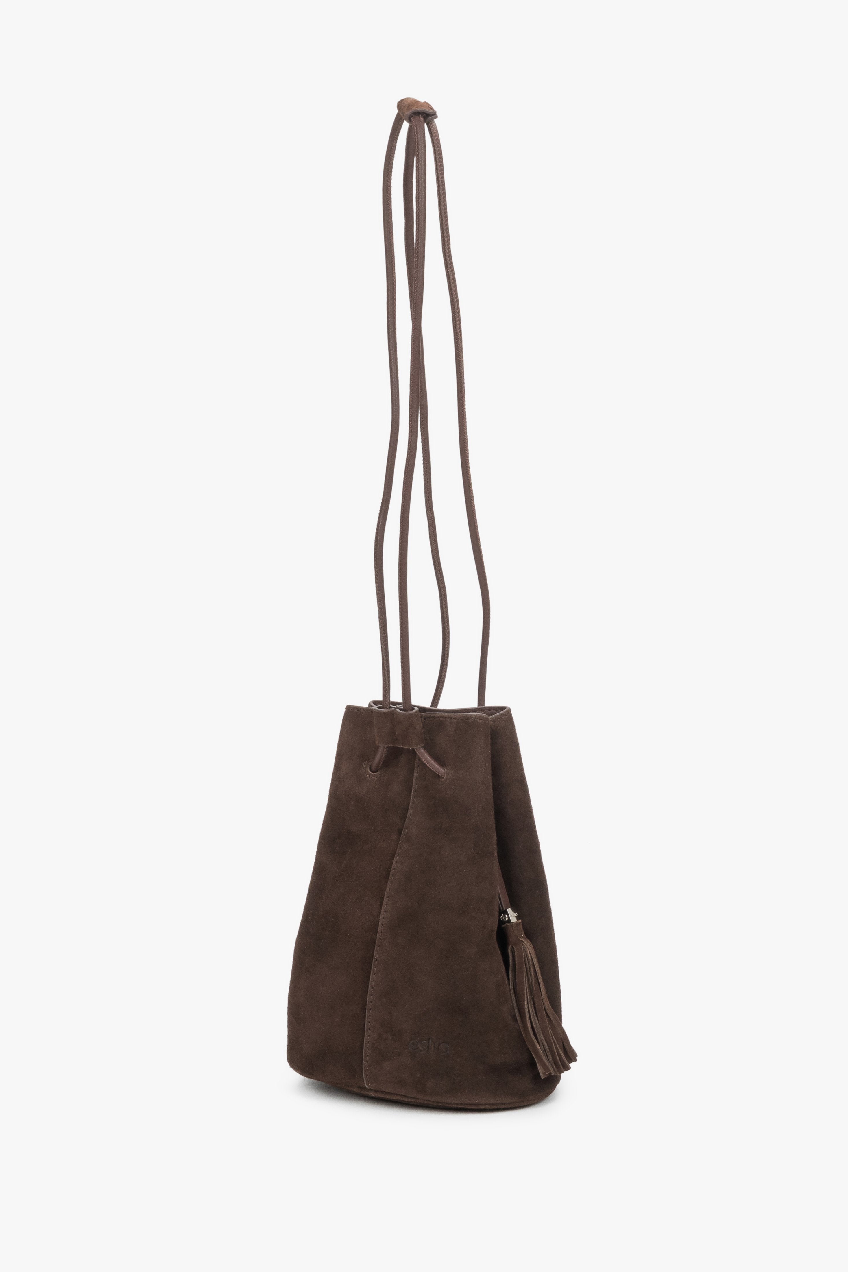 Estro - small brown drawstring handbag for women, crafted from natural velour.