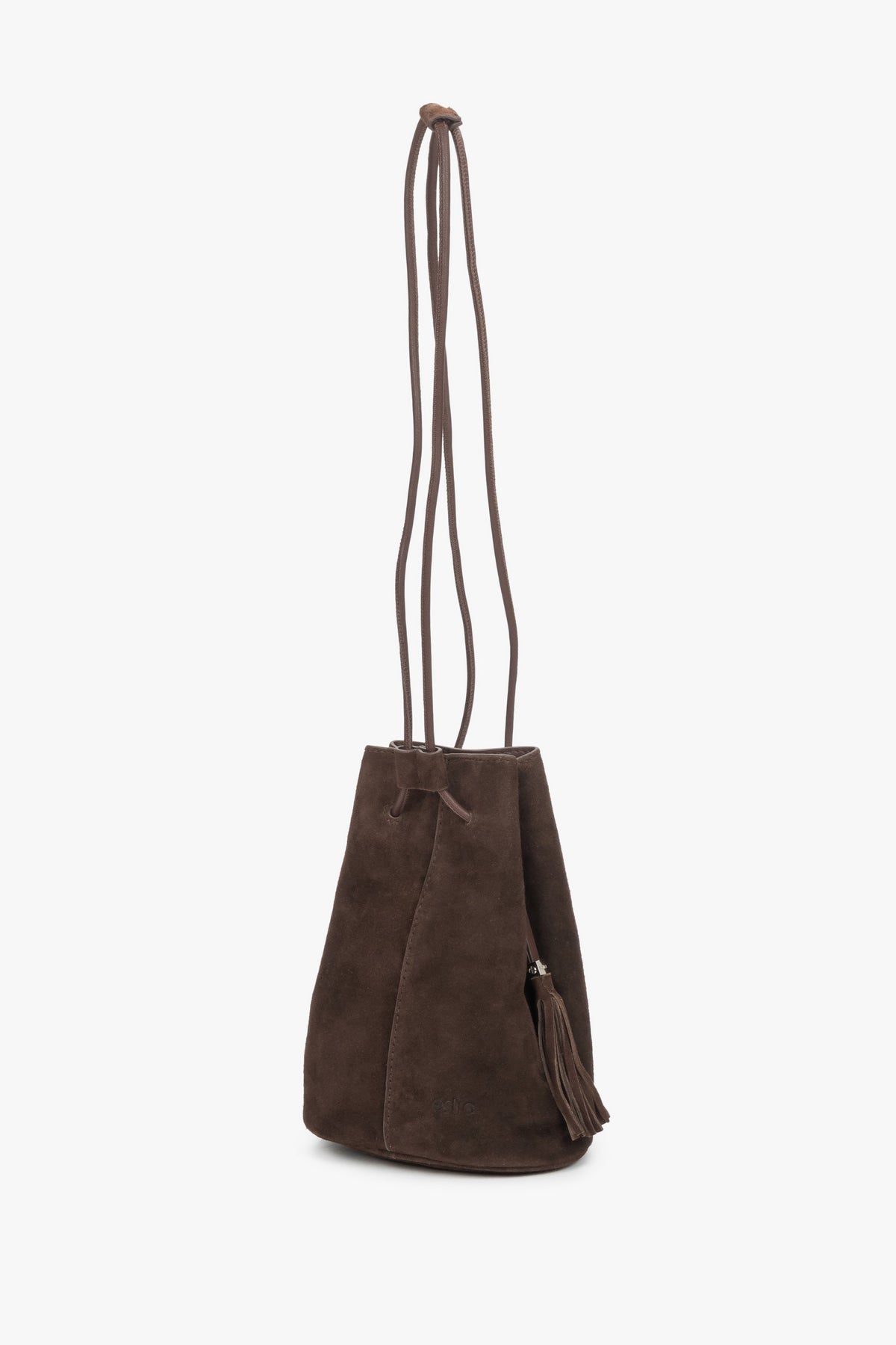Estro - small brown drawstring handbag for women, crafted from natural velour.