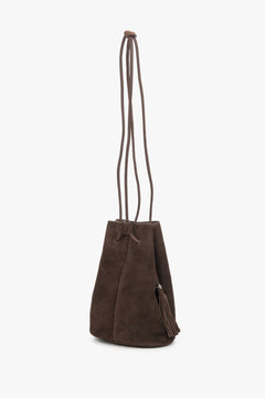 Estro - small brown drawstring handbag for women, crafted from natural velour.