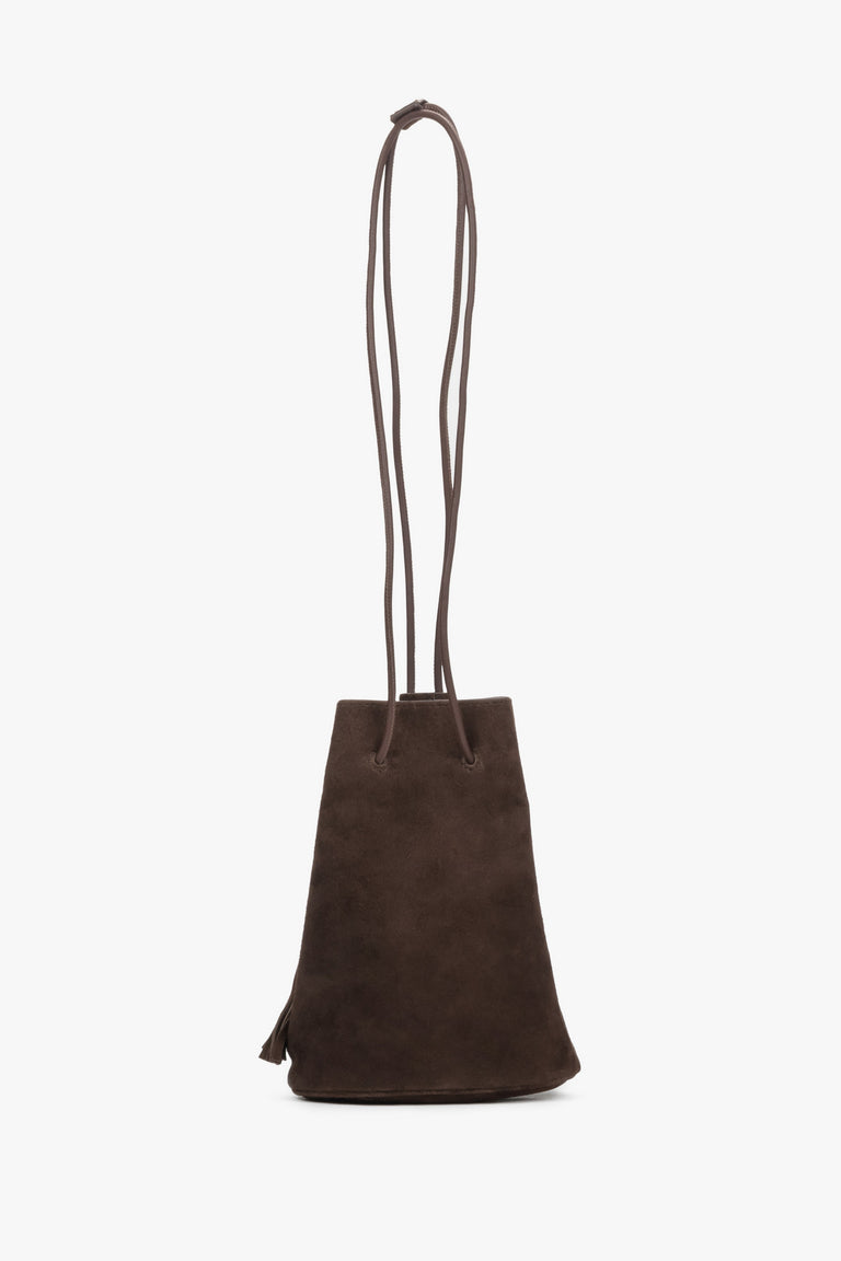 Women's small brown drawstring bag in natural velour by Estro.