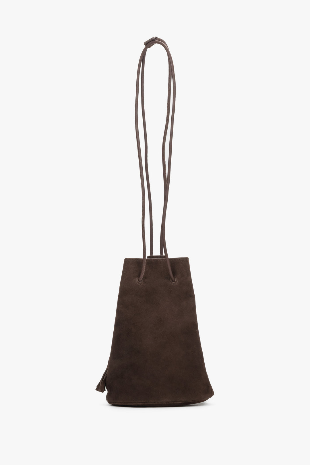 Women's small brown drawstring bag in natural velour by Estro.
