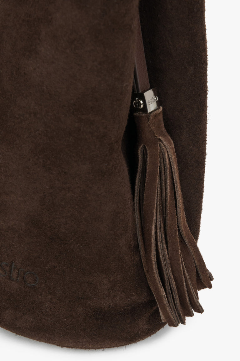 Estro - small brown drawstring handbag for women, crafted from natural velour.