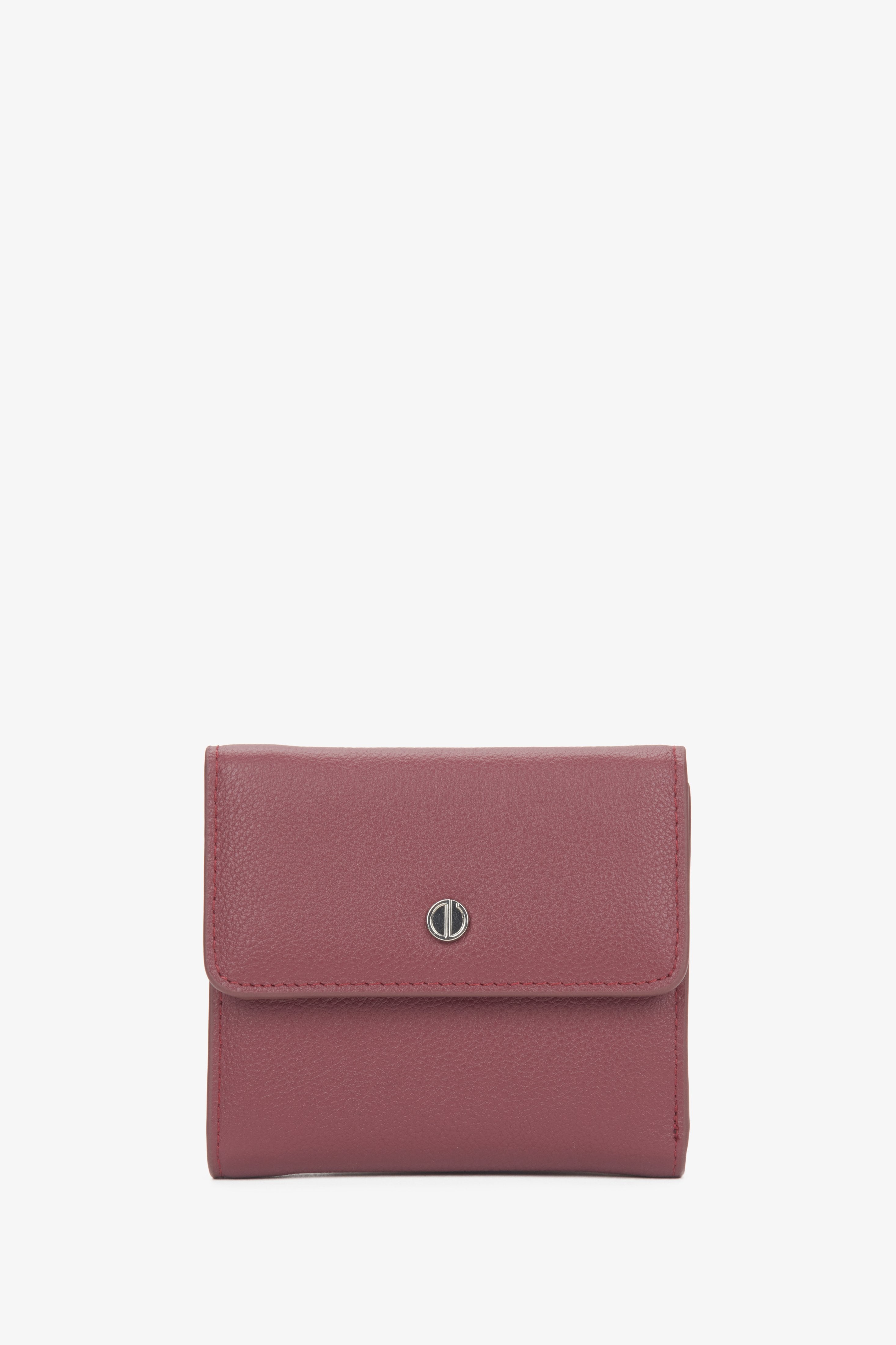 Women's small burgundy leather tri-fold wallet by Estro.