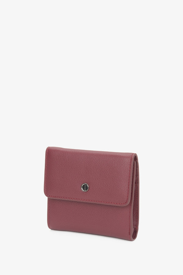 Small burgundy leather tri-fold wallet for women by Estro.